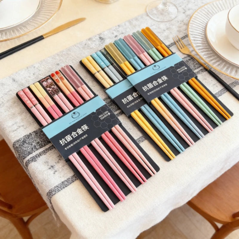 New Antibacterial Alloy Chopsticks Household Morandi Color Non Slip Mildew Proof High Appearance Chopsticks Household Chopsticks Peaceful Pleasures Health and Wellness