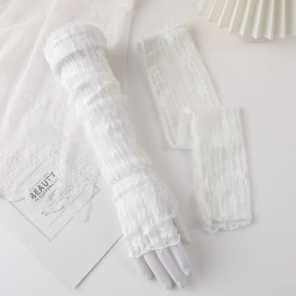 UV Protection Lace Arm Sleeves – Fingerless Long Gloves Women