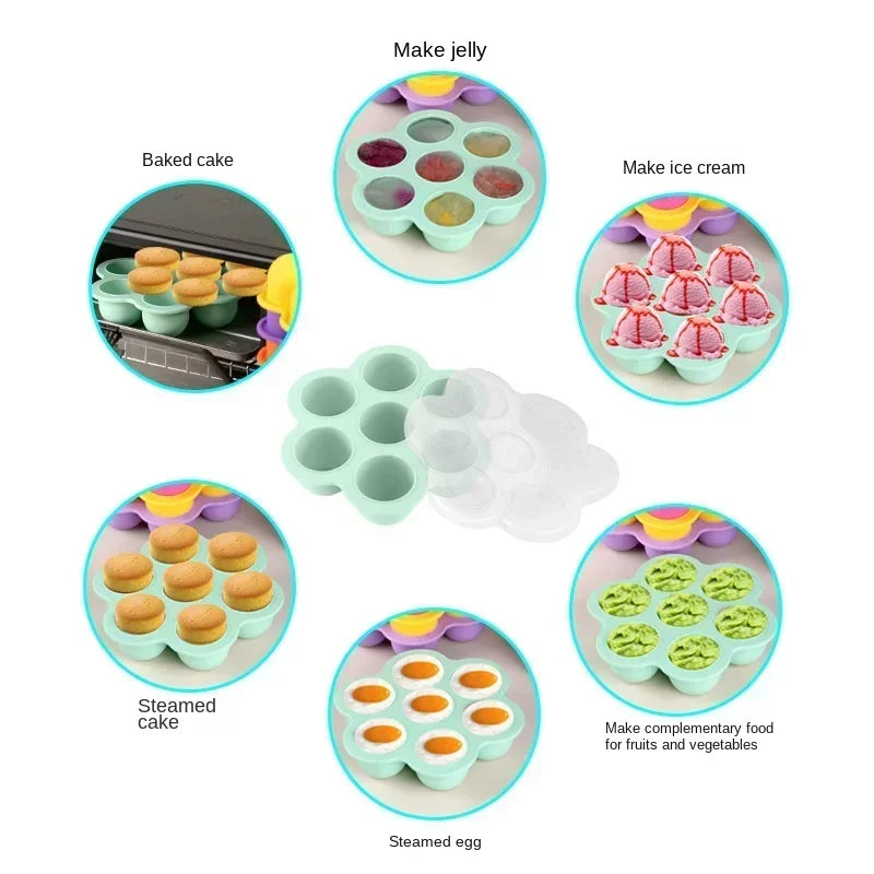 Silicone 7-Hole Egg Bite Mold with Lid | BPA-Free Food Tray Silicone Baking Mold Peaceful Pleasures Health and Wellness