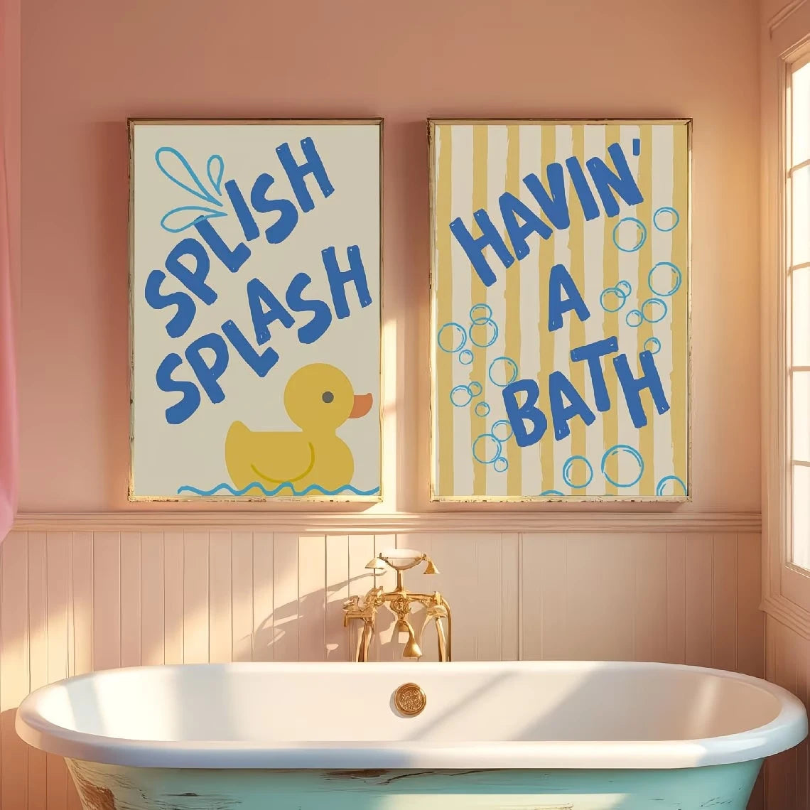 Cute Yellow Duck Canvas Wall Art | Set of 2 Posters
