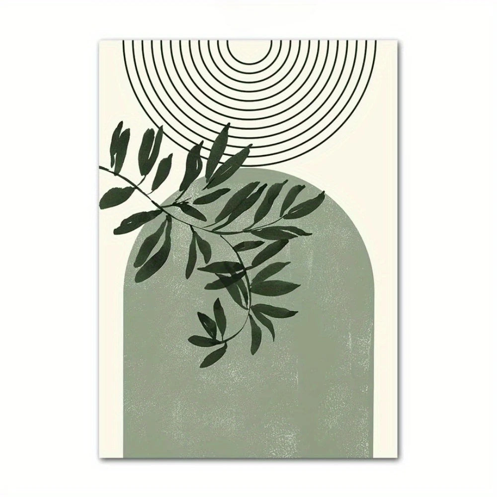 Bohemian Green Leaves & Flowers Abstract Canvas Wall Art