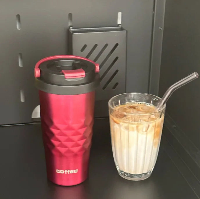Diamond-Shaped Insulated Thermos Cup 500ml | Stainless Steel Insulated Thermos Cup Peaceful Pleasures Health and Wellness Red 500ml