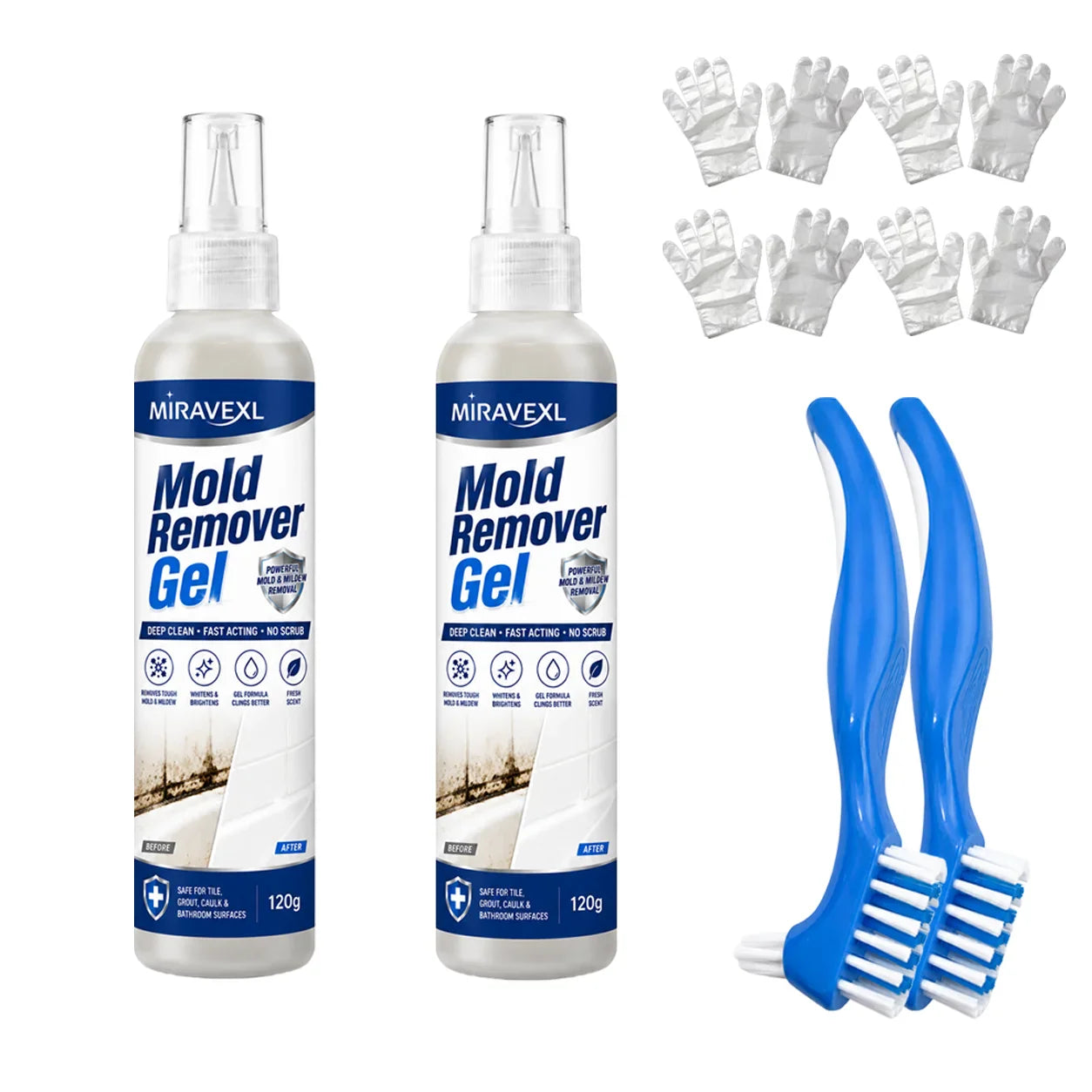 Mold Remover Gel Kit with Brush & Gloves | Grout & Tile Cleaner