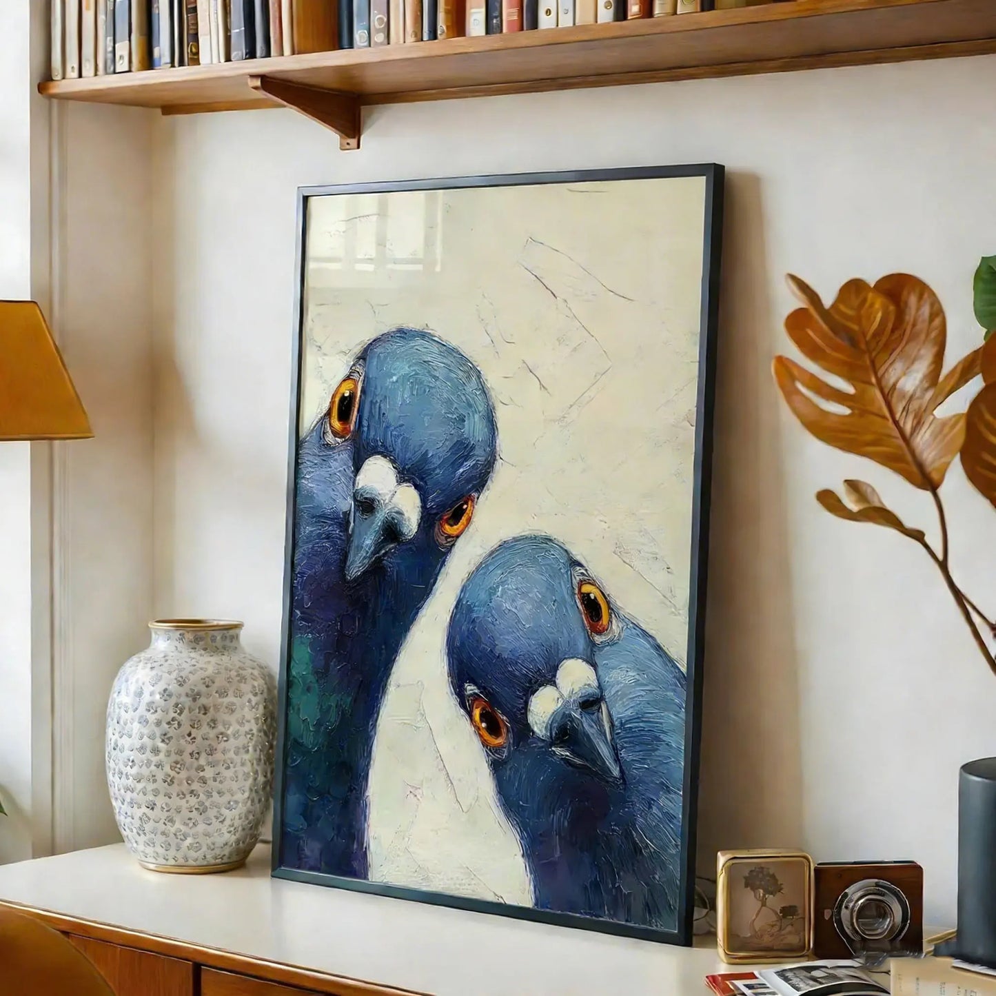 Whimsical Pigeons Art Print, Mid Century Retro Bird Poster, Funny Animal Wall Art, Quirky Home Decor for Kitchen or Living Room Peaceful Pleasures Health and Wellness