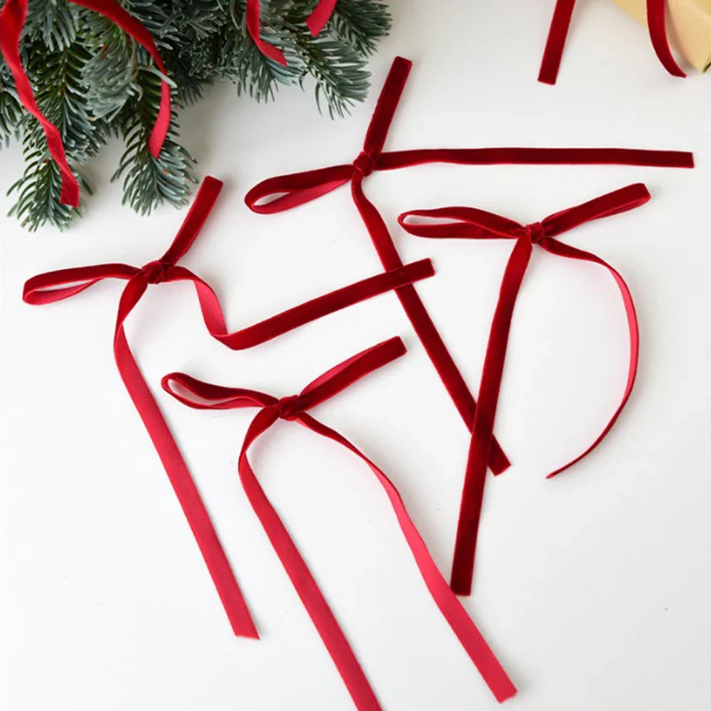 Mini Velvet Bow Christmas Ornaments – 18-Piece Handmade Set