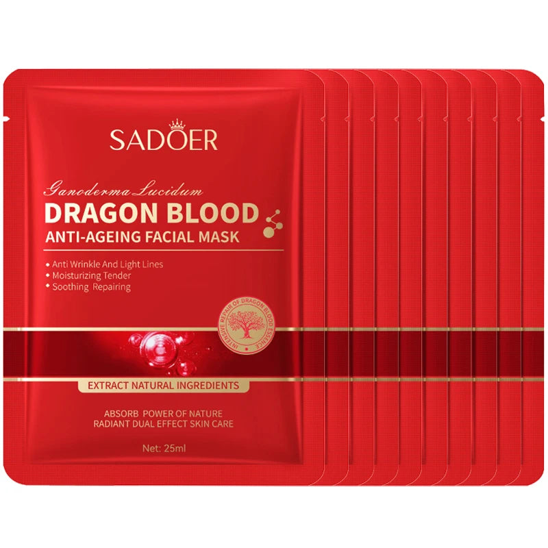 SADOER Dragon Blood Face Mask – Anti-Aging & Hydrating (10 Pack)