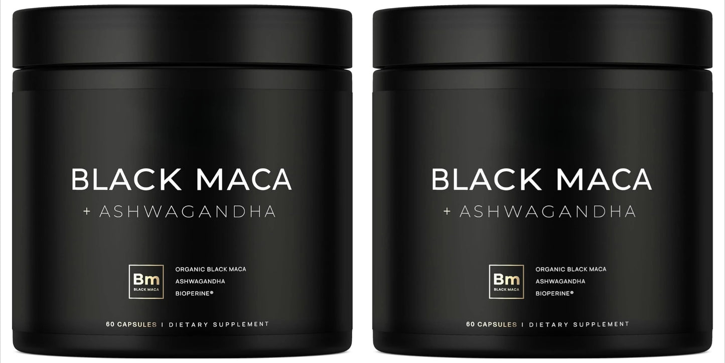 Organic Black Maca Root & Ashwagandha Supplement – 60 Caps