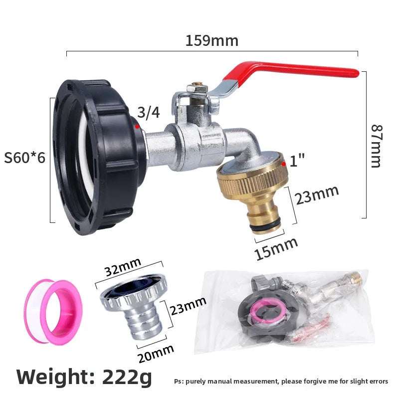 IBC Tank Tap Adapter S60x6 to 1/2" & 3/4" Thread Valve Fitting