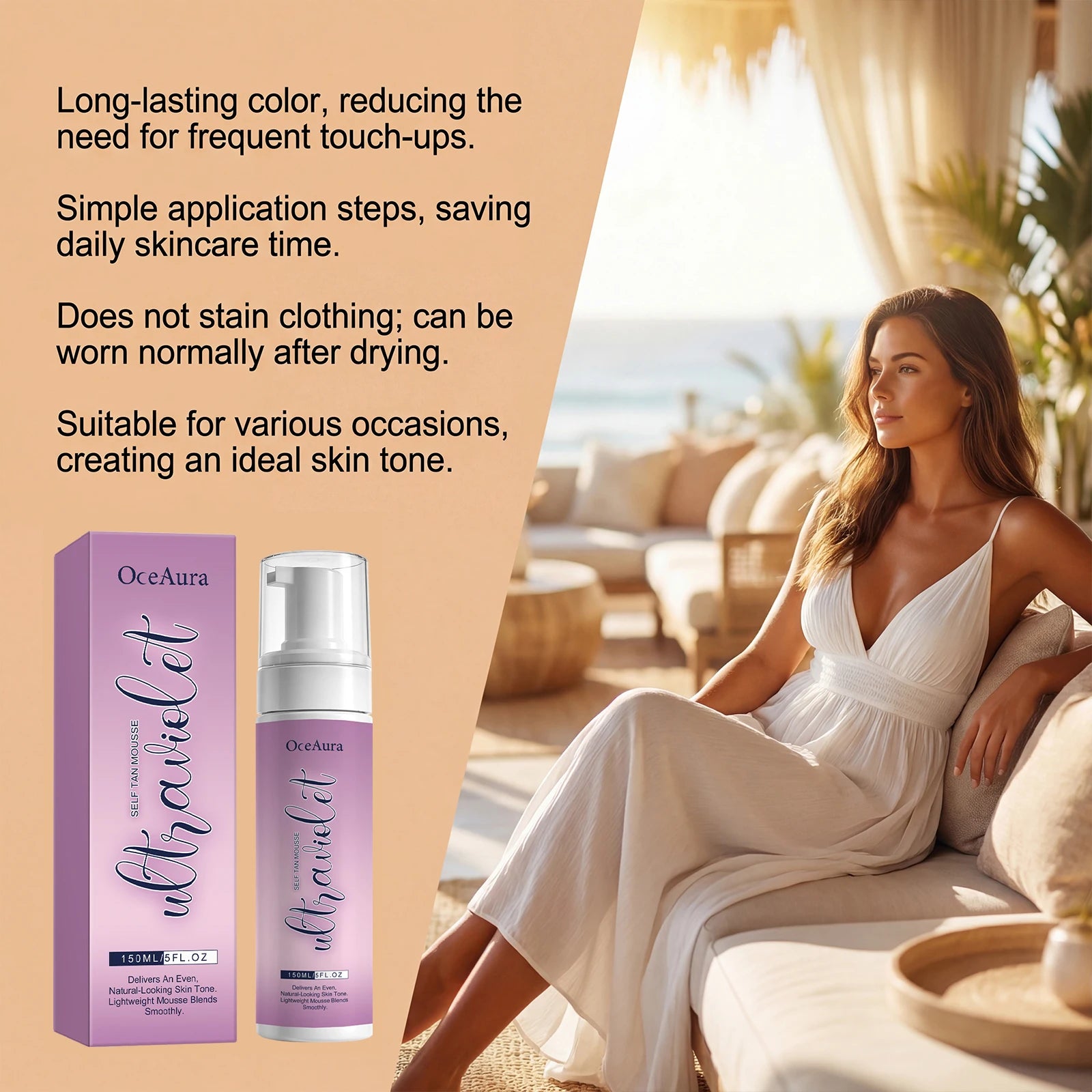 Sunless Self Tan Mousse – Instant Bronze Glow, Hydrating Foam Peaceful Pleasures Health and Wellness