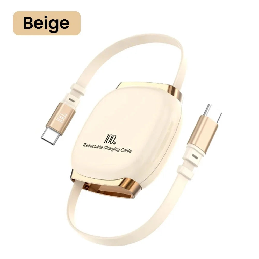 100W USB-C Retractable Fast Charging Cable with Storage Box