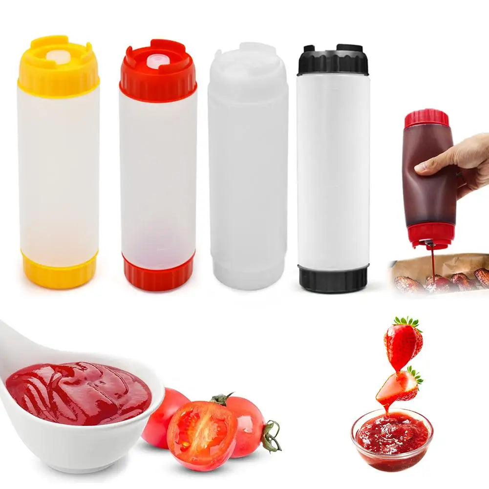 Dual-Head Leakproof Squeeze Sauce Bottle – Inverted Condiment Dispenser 400ml Peaceful Pleasures Health and Wellness