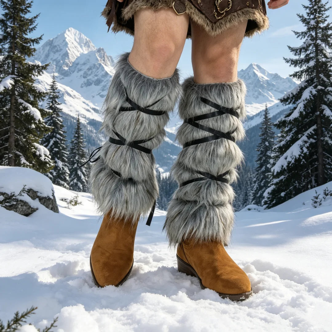 Viking Faux Fur Leg Warmers Medieval LARP Costume Boot Covers Winter
