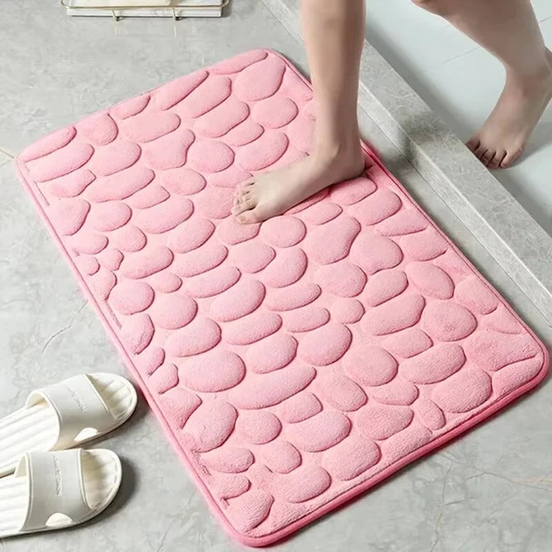 Pebble Embossed Floor Mat Bathroom Sponge Non Slip Water Absorbent Rug Household Dirt Resistant Easy Clean Cobblestone Bath Mat Peaceful Pleasures Health and Wellness