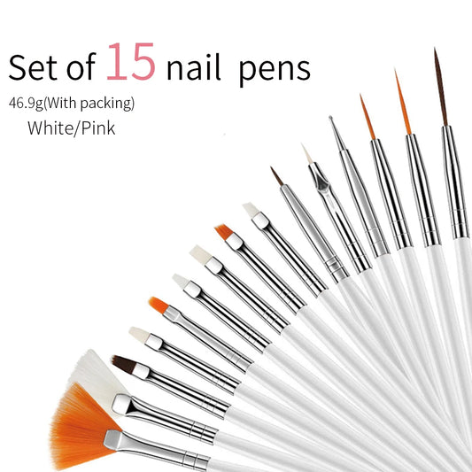 15pcs Fine Detail Paint Brush Set Acrylic UV Gel Drawing Dotting Manicure Nail Art Design Tools Makeup Accessorie Gel Brush Peaceful Pleasures Health and Wellness