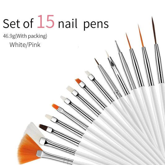 15-Piece Nail Art Brush Set – Gel, Acrylic & Detail Tools Nail Art Brush Set Oasis Select