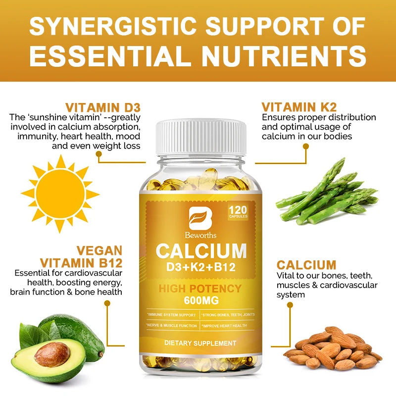 BEWORTHS 4-in-1 Vitamin D3 + Calcium Capsules – Bone, Heart & Immune Support Dietary Supplement Peaceful Pleasures Health and Wellness