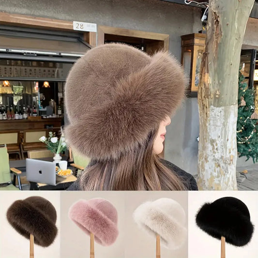 Thicken Plush Warm Fur Hat Fluffy Beanie Warm Thick Hat Mongolian Caps for Casual Trips Sports Skiing Peaceful Pleasures Health and Wellness