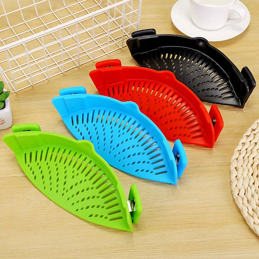 Hot sale Kitchen Strainer Clip Silicone Colander Fits all Pots and Bowls Kitchen Pasta Pot Clip On Hot Silicone Pot Strainer Peaceful Pleasures Health and Wellness