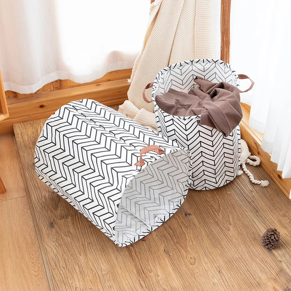 Large Foldable Waterproof Dirty Clothes Basket Household Toy Storage Bucket Plaid Fabric Cotton Linen Household Organizer Peaceful Pleasures Health and Wellness