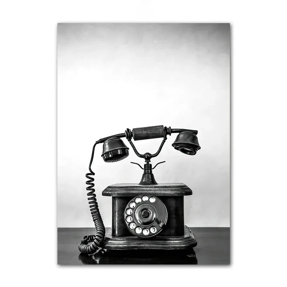 Black & White Retro Canvas Wall Art | Camera Gramophone Print