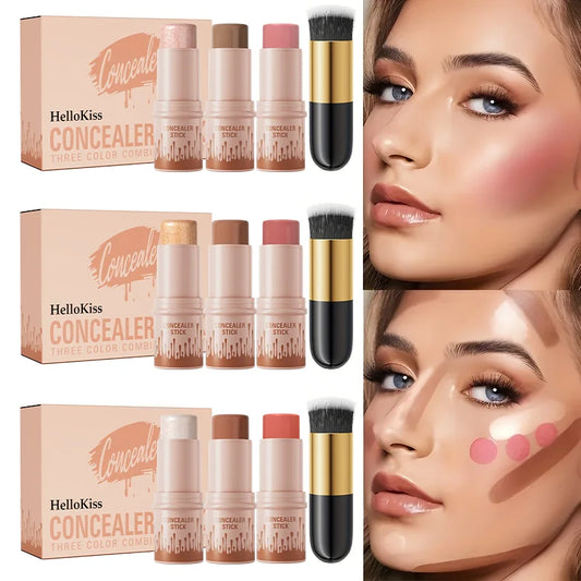 Hello Kiss 3-Piece Cream Contour Set – Contour, Highlight & Blush Cream Contour Set Oasis Select