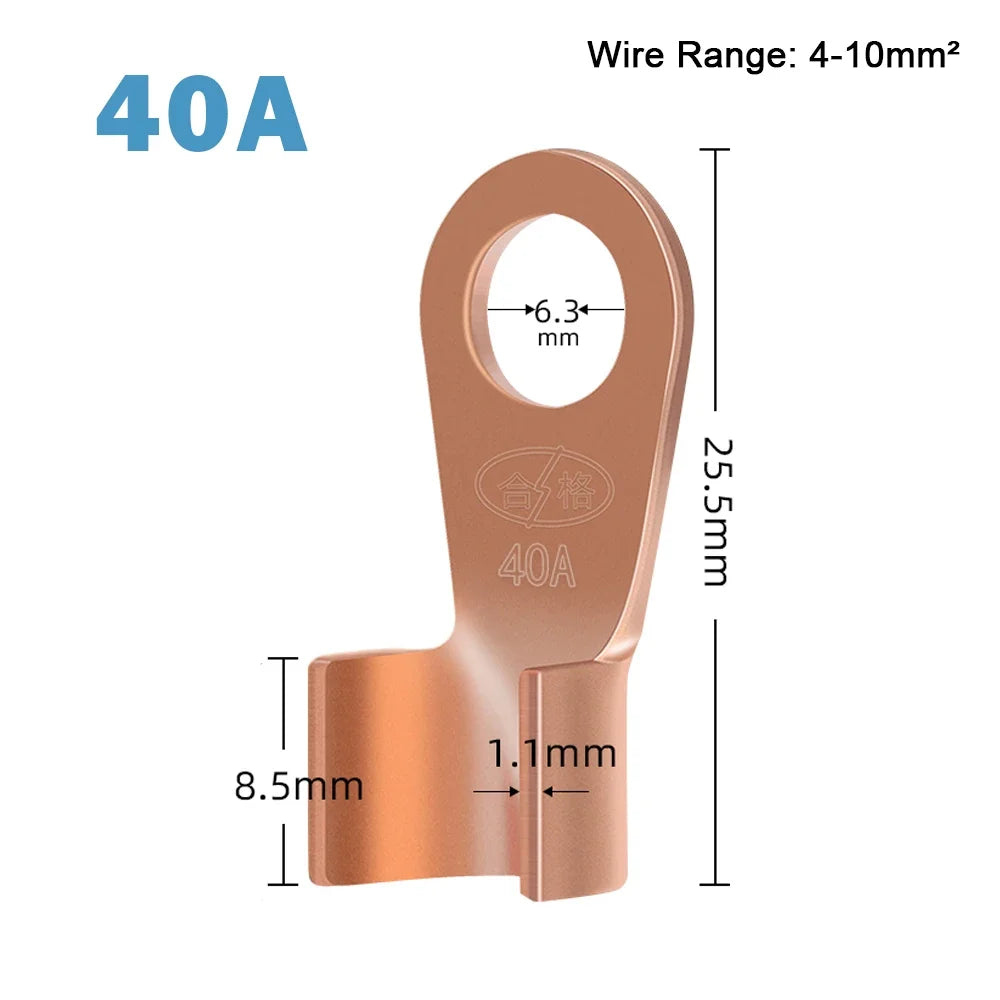 10/50PCS Copper OT Terminal Non-Insulated Wire Connector Bare Electrical Cable Terminals Lug Battery Ring Crimp Terminal 10-400A Peaceful Pleasures Health and Wellness 40A 10pcs