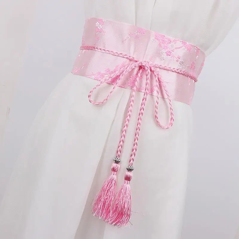 Vintage Floral Embroidered Wrap Belt | Chinese Style Tassel