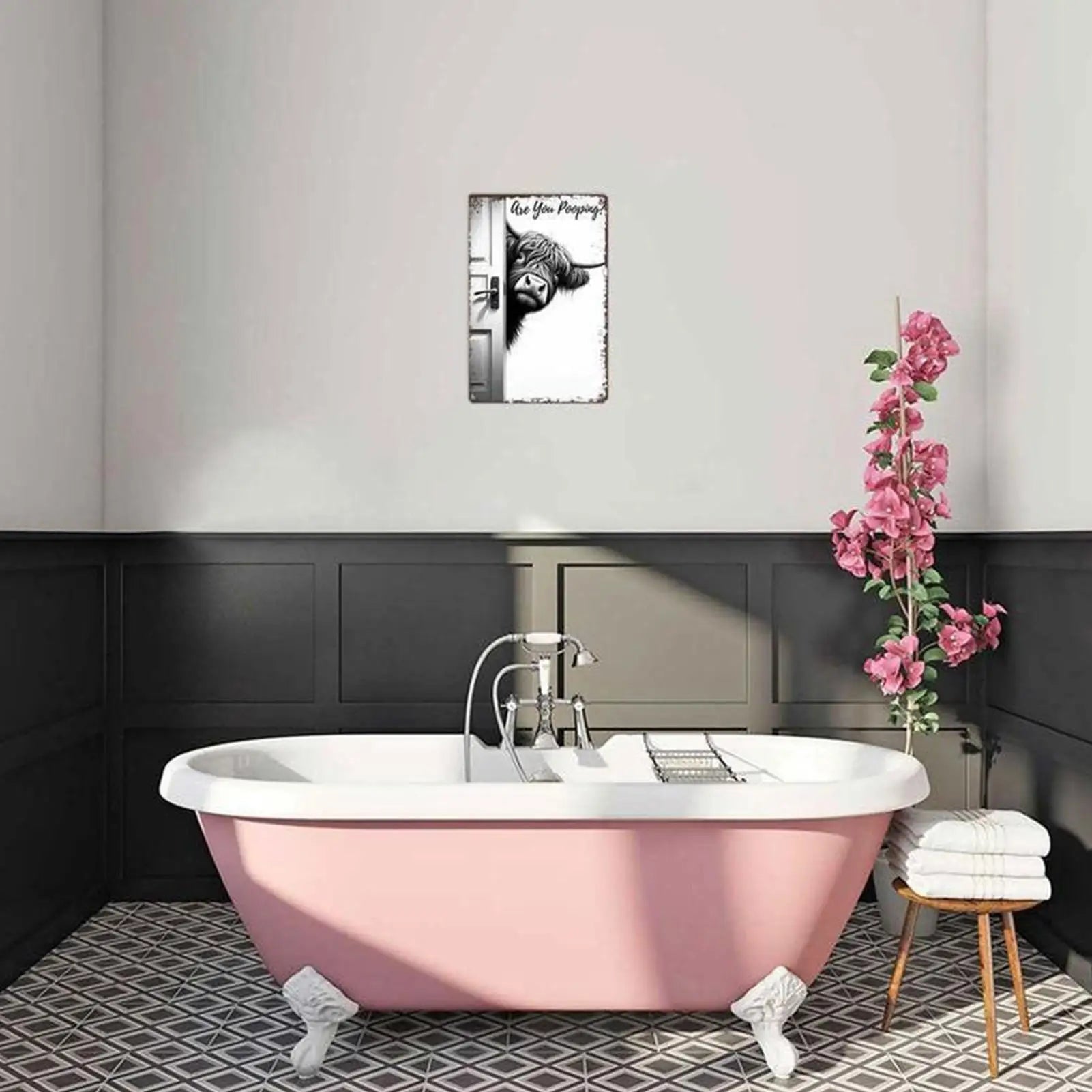 Bathroom Wall Art Decor Farmhouse Modern Funny Sign Bathroom Farm Animal Wall Pictures for Office Apartment Toilet Restroom Door Peaceful Pleasures Health and Wellness