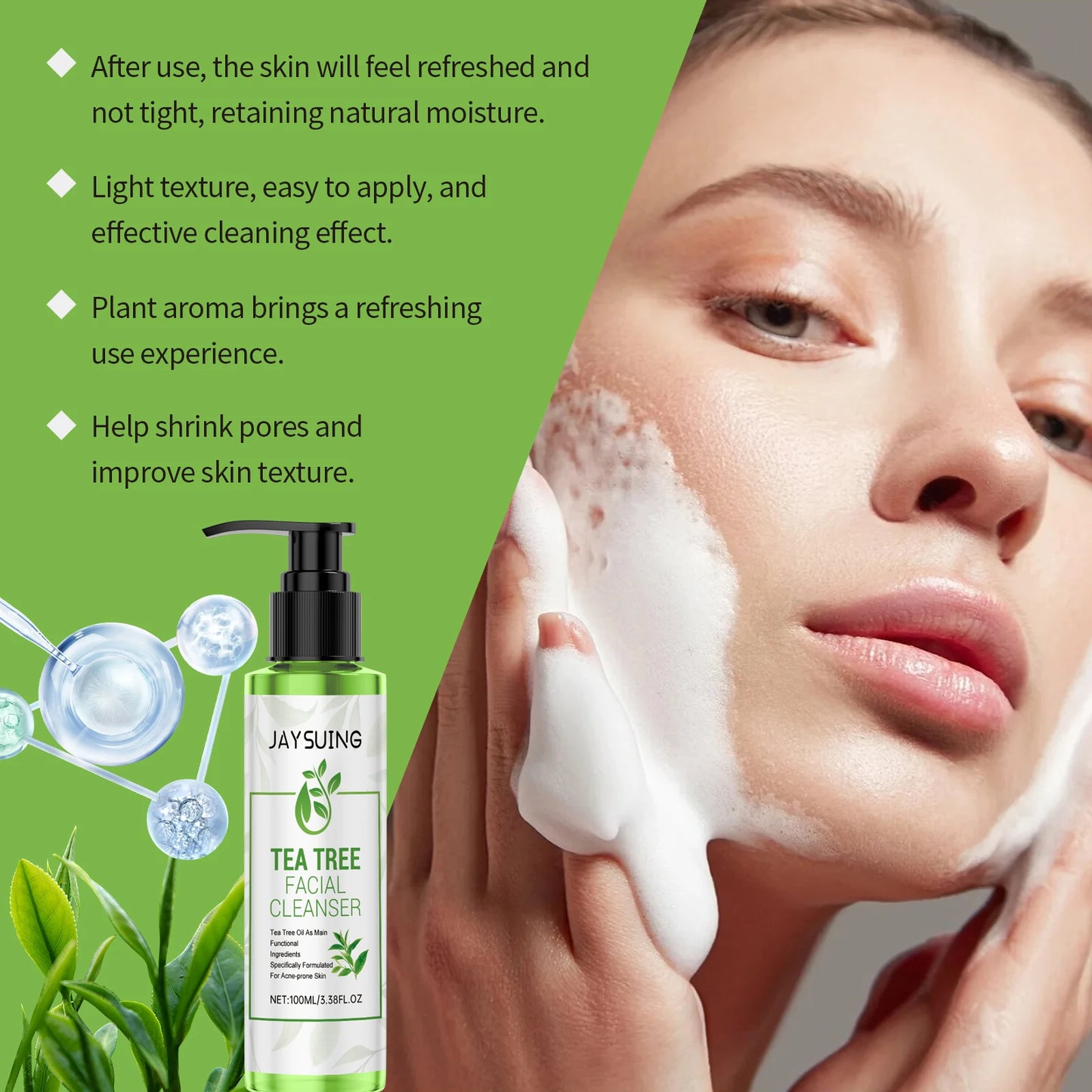 Tea Tree Cleansing Gel Exfoliation Remove Facial Dirt Preventing Blackheads Relieve Skin Sensitivity Moisturizing Face Cleanser Peaceful Pleasures Health and Wellness