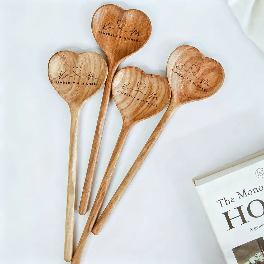 Personalized Heart Wooden Spoon | Wedding & Bridal Shower Favor Personalized Wedding Favor Peaceful Pleasures Health and Wellness