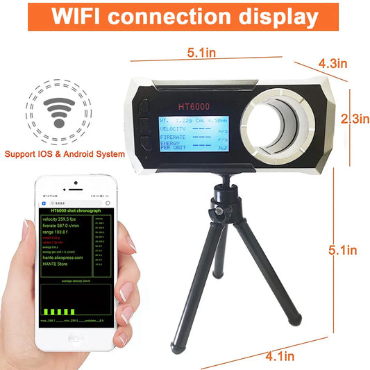 LCD Screen Bullet Firing Speed Chronograph HT6000 Shooting Screen Velometer Air Gun Paintball Gun Speed APP Smart Speed Tester Peaceful Pleasures Health and Wellness