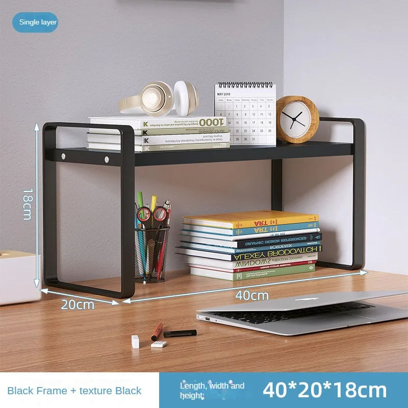 Tiered Desktop Bookshelf Desk Organizer | Steel & Wood Shelf
