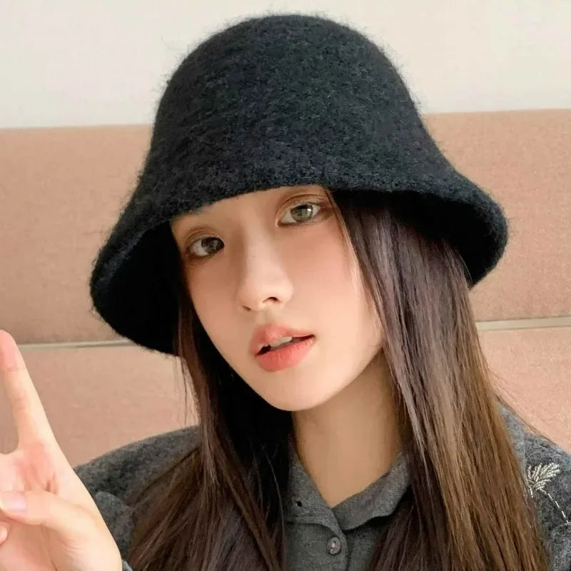 Women's Winter Wool Bucket Hat – Warm Dome Cap One Size