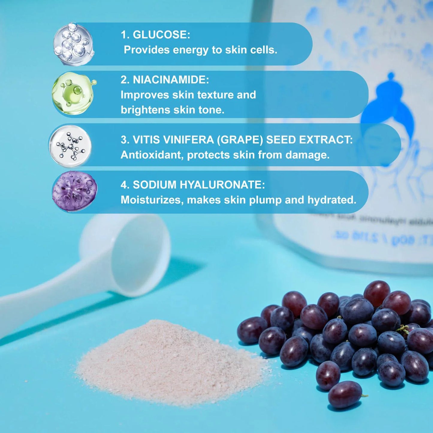 60g Hyaluronic Acid Powder + Spoon Hydrating Smoothing Brighten Nourish Hyaluronic Acid ingredient for DIY Serums,Skin Care Peaceful Pleasures Health and Wellness