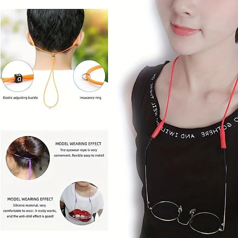 12pcs/24pcs Sports Eyewear Retainer Candy Color Silicone Sunglasses Women Eyeglasses Straps Adjustable Glasses Elastic Holder Peaceful Pleasures Health and Wellness