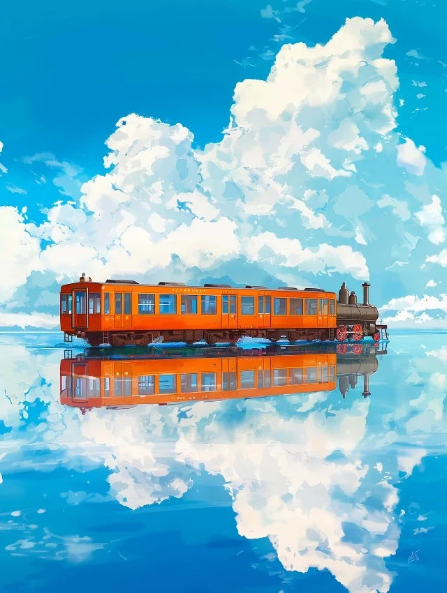 Japanese Anime Landscape Canvas Print | Tram Train Ocean Wall Art Canvas Wall Art Print Peaceful Pleasures Health and Wellness 3 20x30cm Unframed