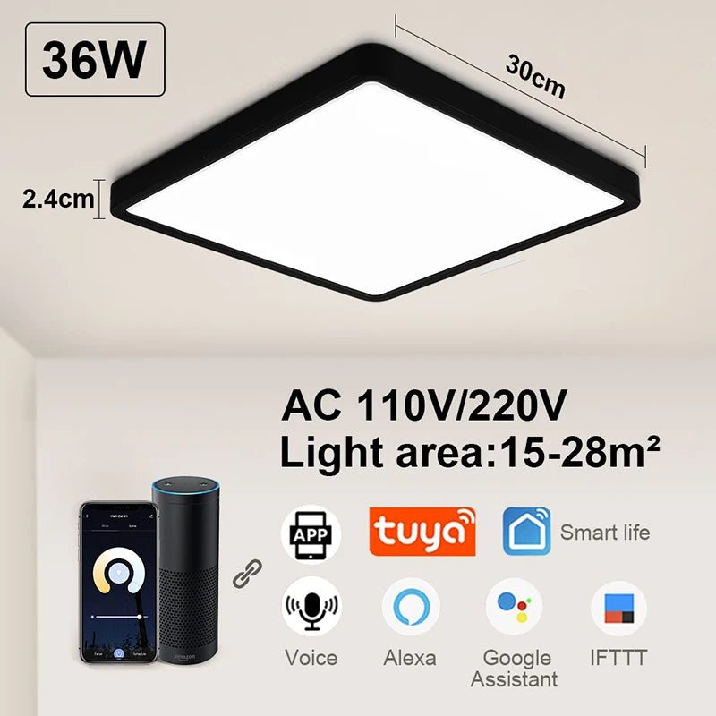 RUNTOIN 24W-36W Ultra-Thin Square LED Flush Mount Ceiling Light