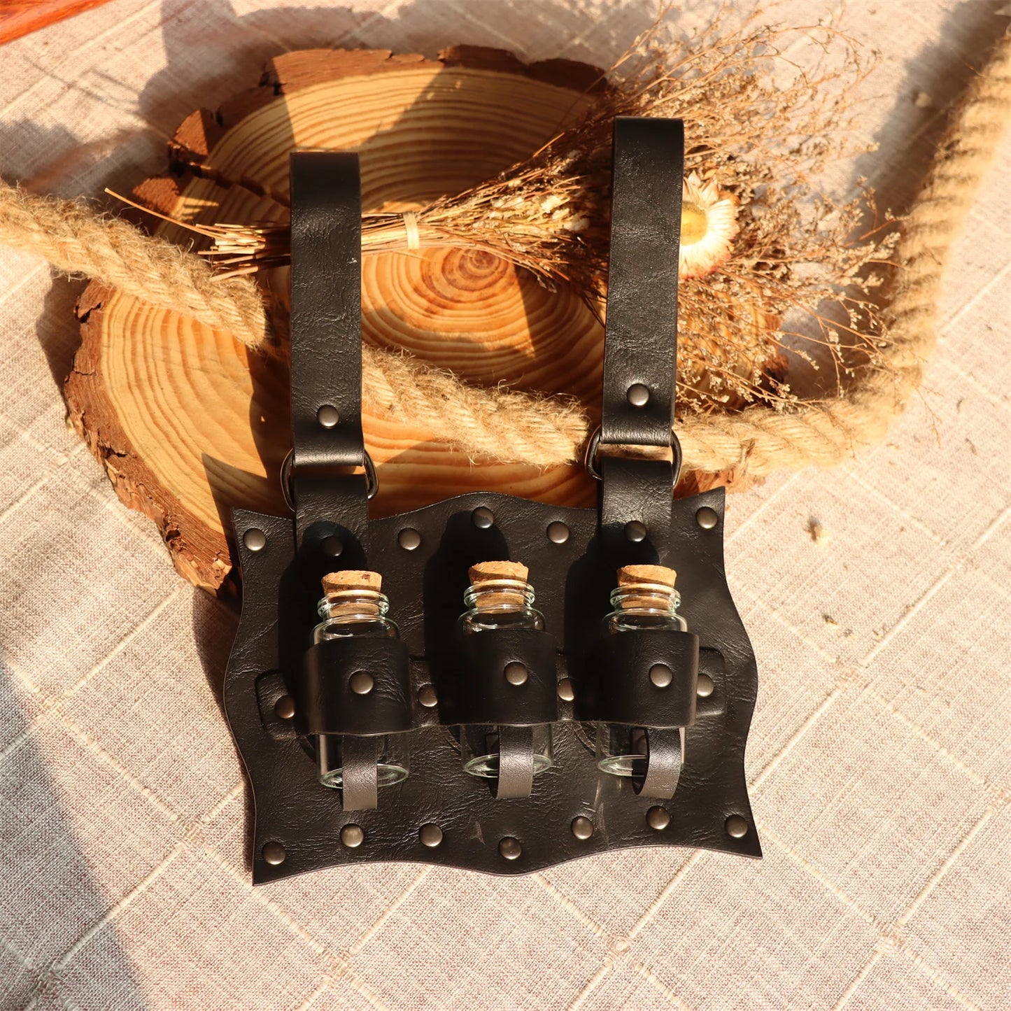Medieval Witch Wizard Dark Magic Cork Bottle Leather Holder Waist