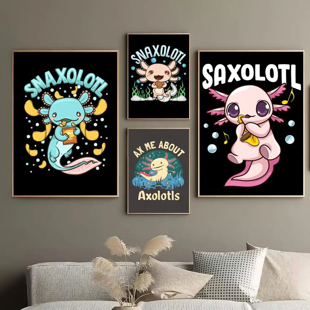 Cute Axolotl Art Poster HD Self Adhesive Waterproof Wall Art Ideal for Home Office Dorm Bedroom Great Gift Peaceful Pleasures Health and Wellness