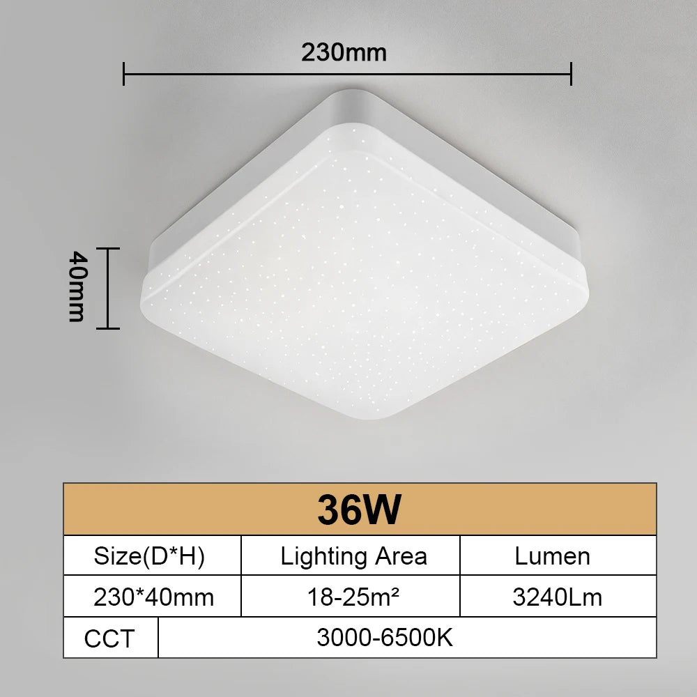 RUNTOIN Ultrathin Crystal LED Ceiling Light | Modern Square & Round
