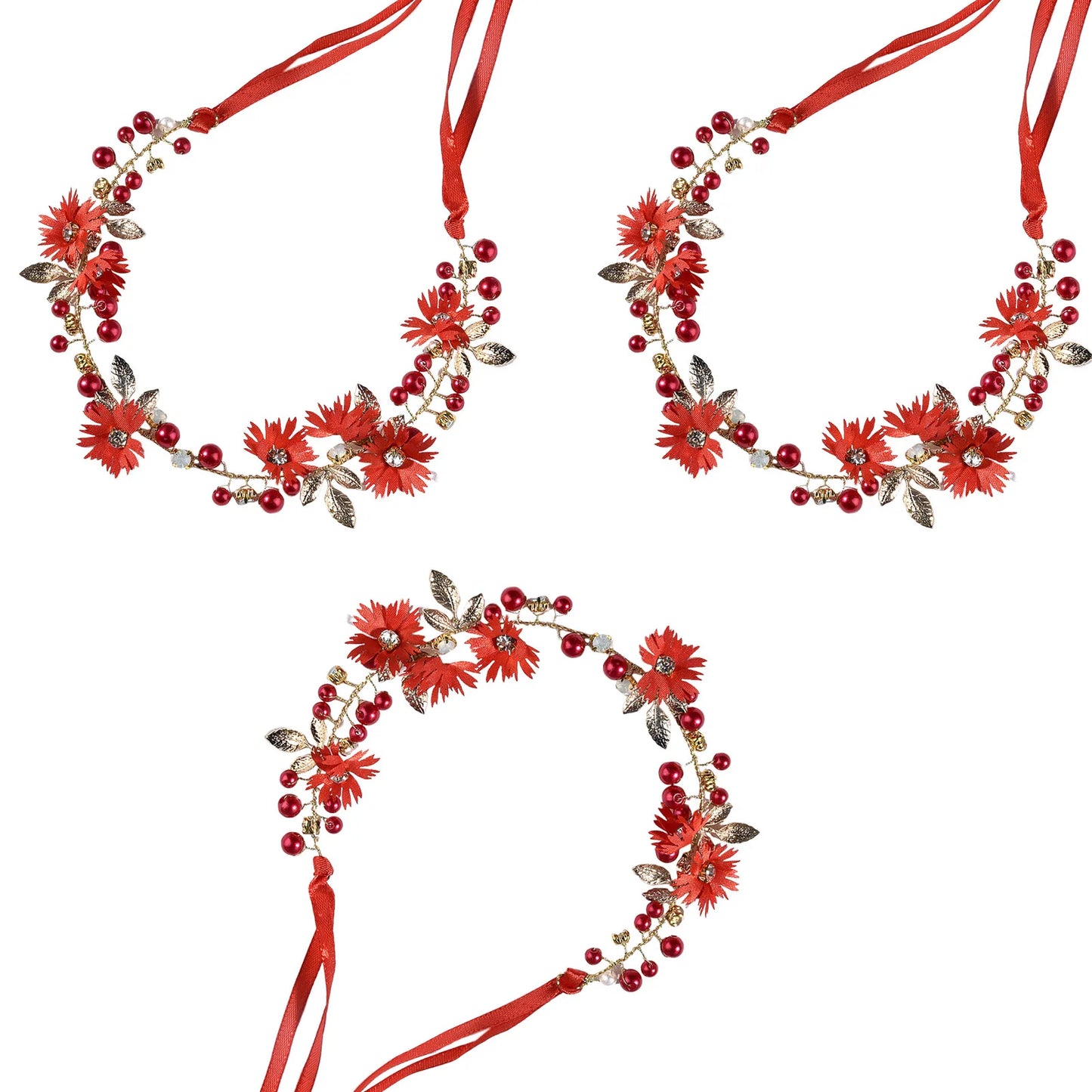Red Crystal Twist-Beads Hairband Set of 3 for Bridesmaids Wedding Party Peaceful Pleasures Health and Wellness 3pcs