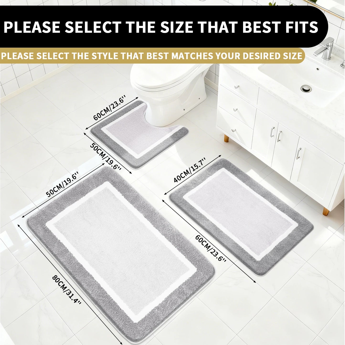 Plush Bathroom Rugs Soft Super Absorbent Microfiber Bath Non-slip Mats Machine Washable Shaggy Carpeta Shower Foot Floor Mat Peaceful Pleasures Health and Wellness light Grey 400MMx600MM