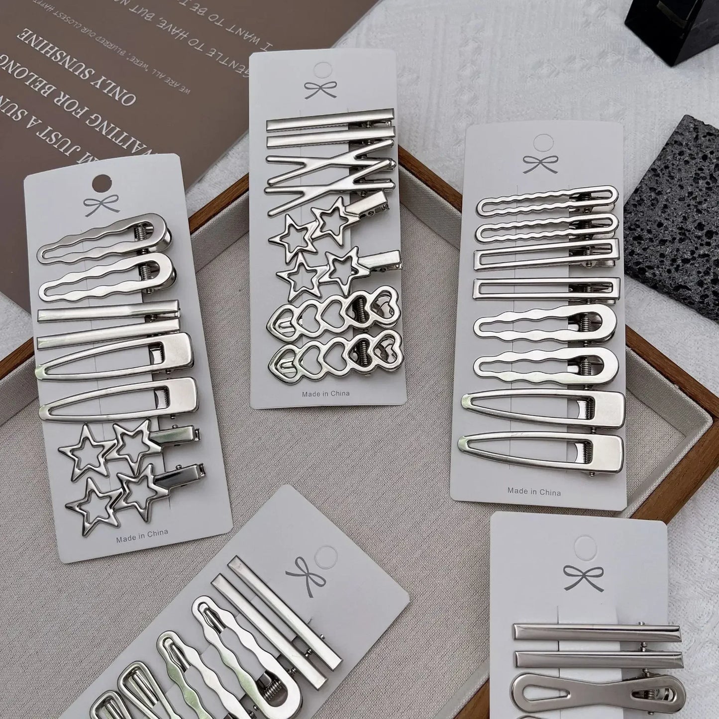 Silver Y2K Duckbill Hair Clips 8pcs – Metal Barrettes for Women