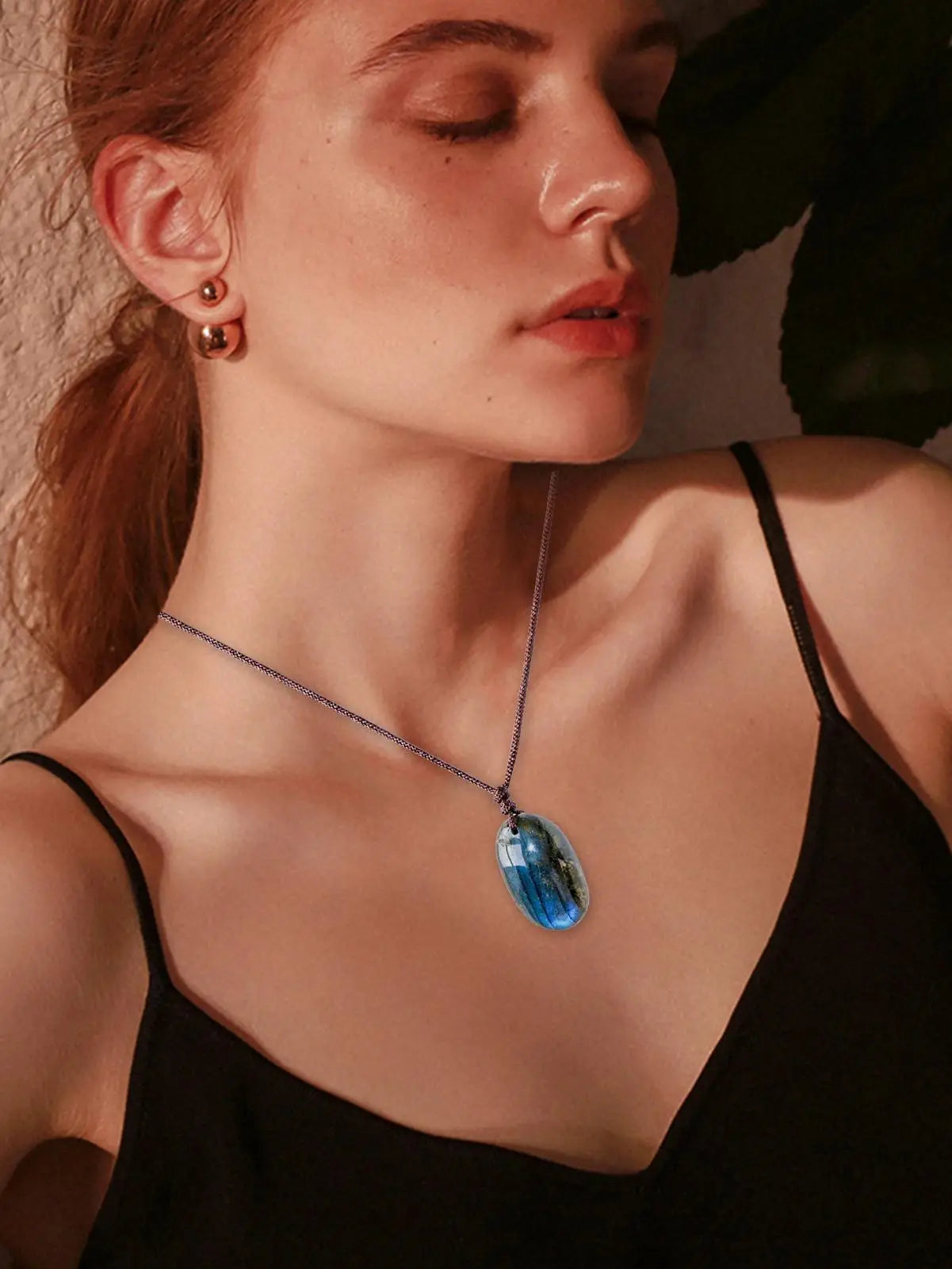 Blue Labradorite Moonstone Crystal Pendant Necklace | Boho