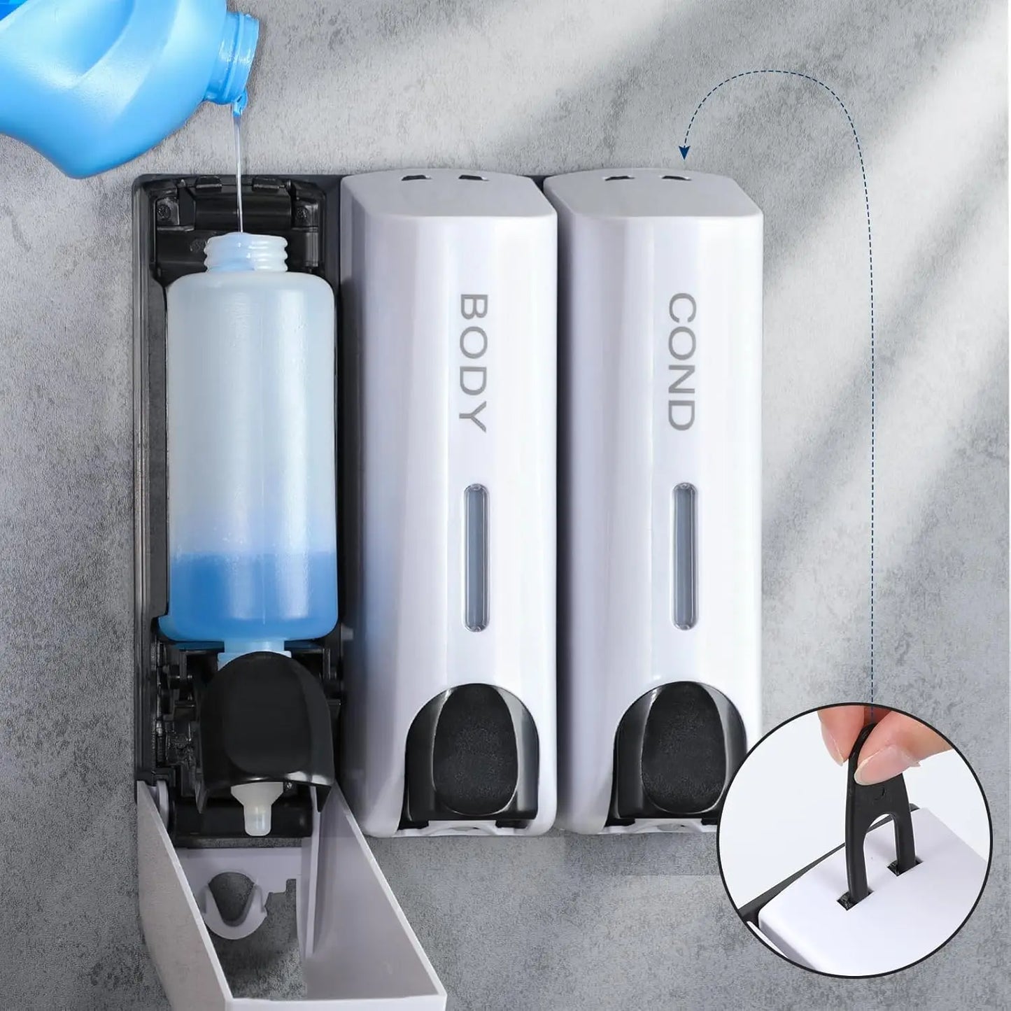 Bathroom Automatic soap dispenser Trio Wall Mounted Shampoo and Conditioner Dispenser, Conditioner Body Wash Dispenser Set Peaceful Pleasures Health and Wellness