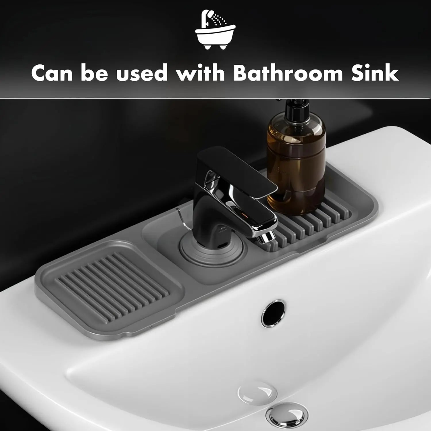 14.5/18x5.5 Inch Sink Splash Guard Faucet Handle Drip Catcher Tray Longer Silicone Mat Dish Soap Sponge Holder Bathroom Kitchen Peaceful Pleasures Health and Wellness