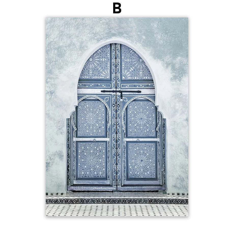 Santorini Morocco Door Flower Canvas Wall Art | Nordic Print