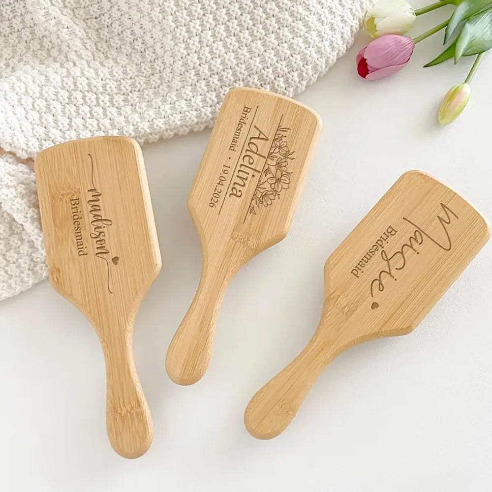 Personalised Engraved Bamboo Hairbrush | Bridesmaid Wedding Gift