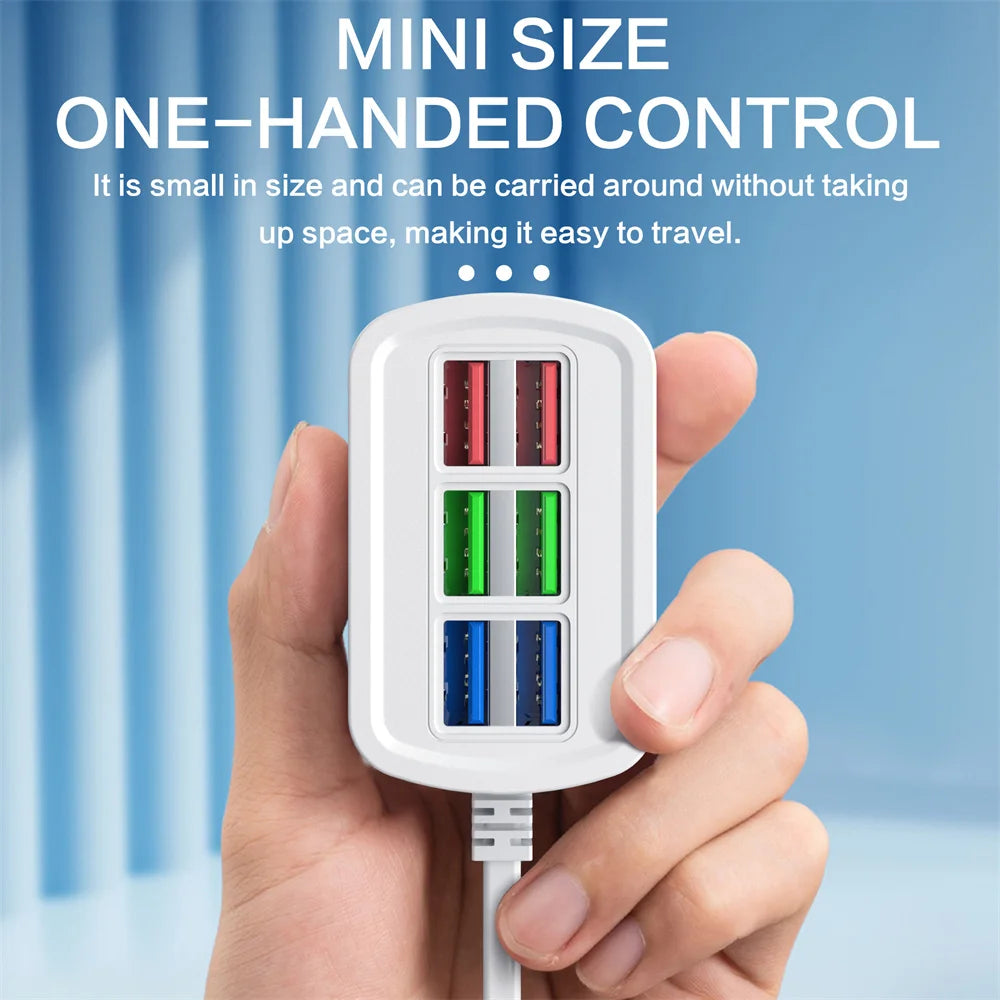 6-Port USB Fast Charger Power Strip | EU & US Plug, 15W