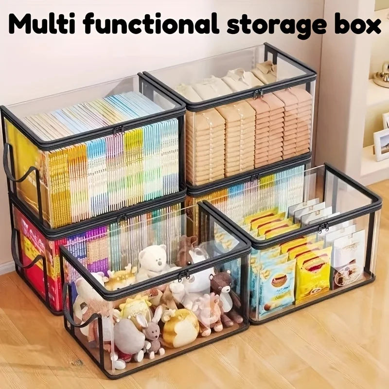2-Pack Large Transparent Storage Boxes, Foldable and Space-Saving with Flip Lids, Large Rectangular Organizer Boxes with Front Lids and Covers, Space-Saving Design Suitable for Books, Clothes, Office, Home, Travel, Durable Pl Peaceful Pleasures Health and Wellness